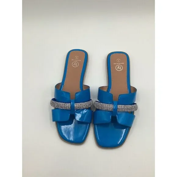 Women's Blue Rhinestone Cross Strap‎ Sandals Size 9 by Unbranded - Picture 8 of 8
